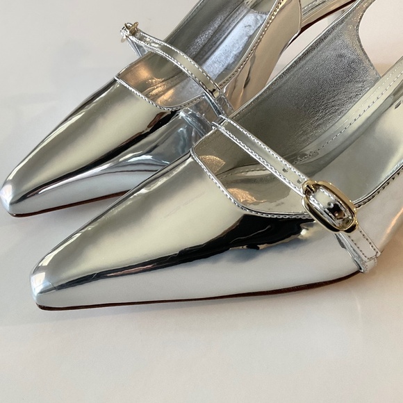 LARROUDE Ines  Silver Specchio  Pointed Toe Slingback Pumps Size 9.5 NEW - Picture 3 of 13